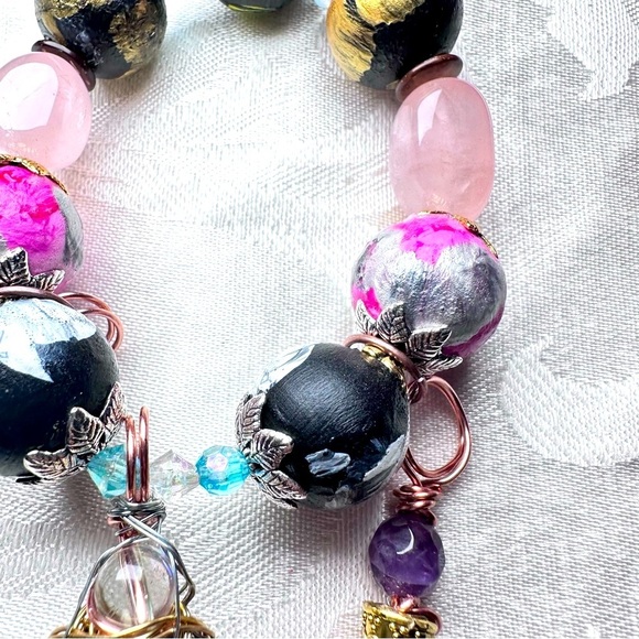 Hand Painted Wooden Beads Charms Crystal Handmade Bracelet OOAK Stackable 6-7 - Picture 7 of 11